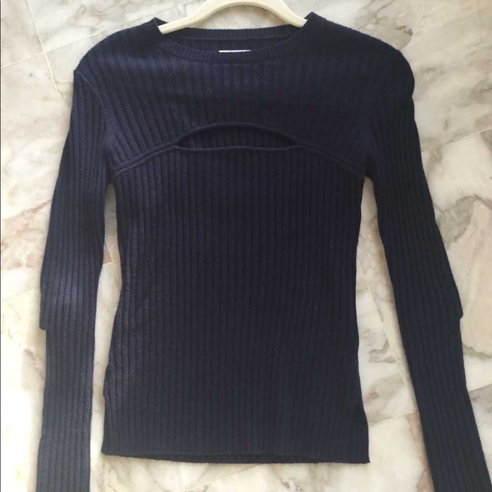 FRAME Ribbed sweater XS Navy Split Neck